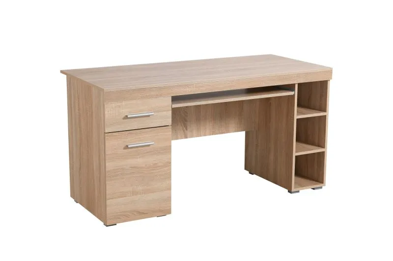Bureau met toetsenbordlade Delare 01, kleur: Sonoma eik, opbergruimte voor pc-computer, één lade, ABS randen, afmetingen: 75,5 x 145 x 65,5 cm