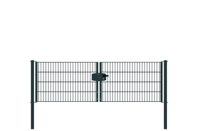 Dubbele staafmatdraaipoort, doorgang: 264 cm, totale breedte incl. palen: 276 cm, Uitvoering: antraciet gecoat, hoogte: 83 cm, gewicht: 33,86 kg