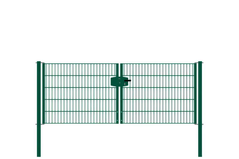 Dubbele staafmatdraaipoort, doorgang: 264 cm, totale breedte incl. palen: 276 cm, Uitvoering: groen gecoat, hoogte: 103 cm, gewicht: 40,93 kg