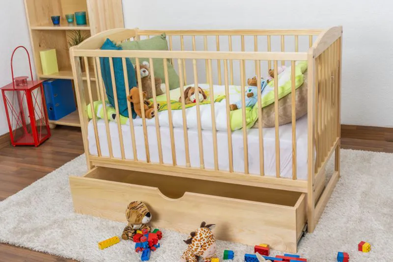 kinderbed / babybed massief grenen naturel 102, incl. lattenbodem - 60 x 120 cm, incl. lade