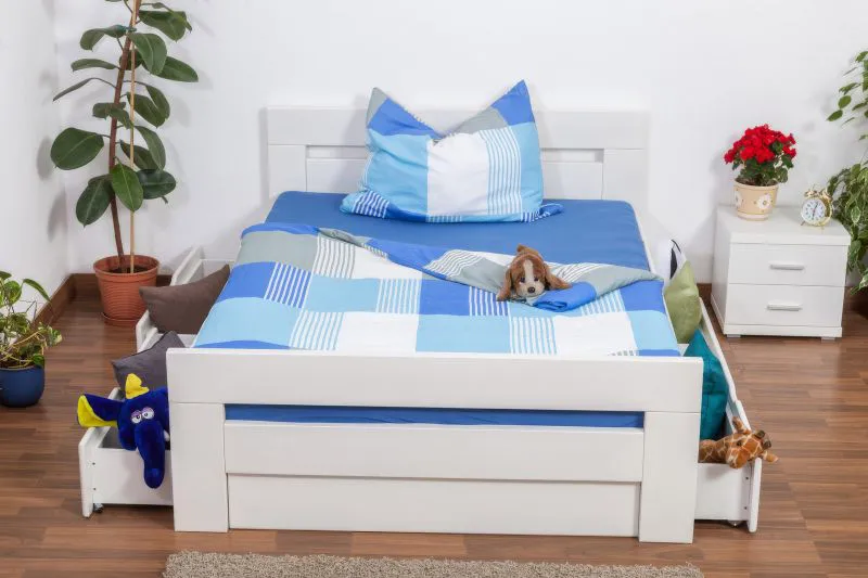 Jeugdbed "Easy Premium Line" K6 incl. 4 laden en 2 afdekplaten 140 x 200 cm massief beukenhout wit gelakt