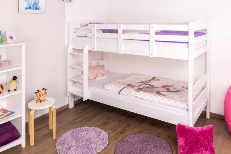 Stapelbed "Easy Premium Line" K18/n, hoofdbord met gaten, massief beuken wit - 90 x 200 cm, (L x B) deelbaar