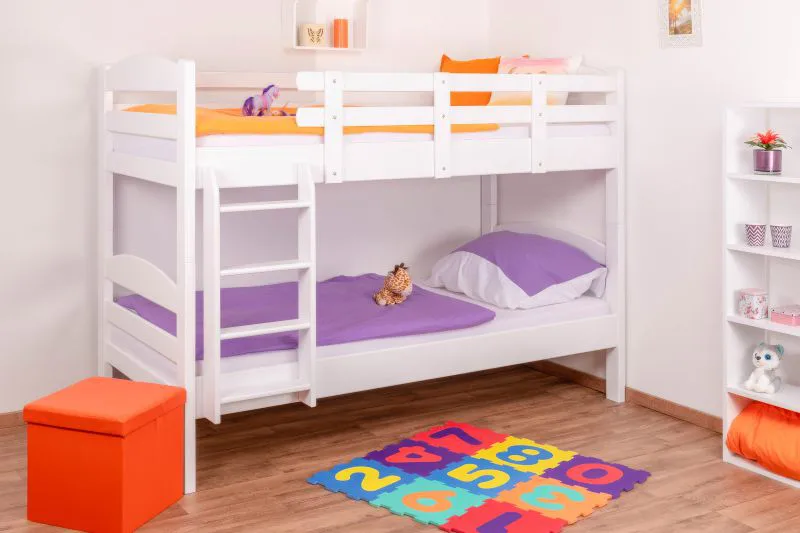 Stapelbed "Easy Premium Line" K21/n, afgerond hoofdbord en voeteneind, massief beuken wit - 90 x 200 cm (b x l), deelbaar