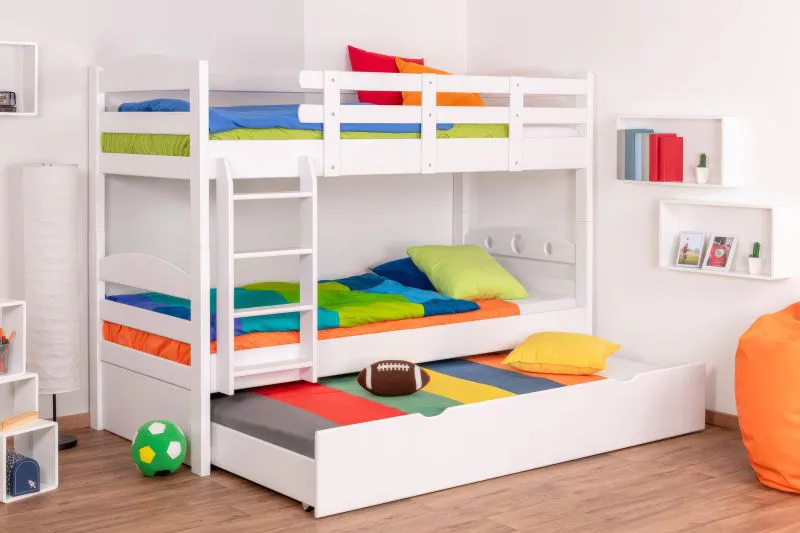 Stapelbed "Easy Premium Line" K18/h incl. extra ligplaats  en 2 afdekplaten, hoofdbord met gaten, massief wit beuken - ligvlak: 90 x 200 cm, deelbaar