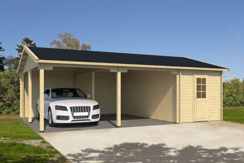 Carport / overkapping Graunock incl. vloer - 70 mm rondhout, grondoppervlakte: 46,9 m², zadeldak