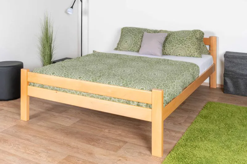 "Easy Premium Line" K35 jeugdbed van massief natuurlijk beukenhout, eenvoudig eenpersoonsbed, ligoppervlak 140 x 200 cm, incl. oprolbaar frame, duurzaam en stabiel