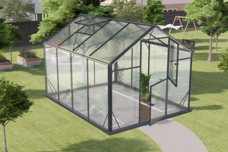 Kas - Radicchio L7 kas, wanden: 4 mm gehard glas, dak: 6 mm HKP meerwandig, grondoppervlakte: 6,40 m² - afmetingen: 290 x 220 cm (L x B)