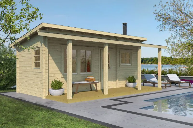 Buiten sauna / saunahuis Moritzhorn 04 incl. vloer - 70 mm blokhut profielplanken, grondoppervlakte: 24,6 m², dubbel hellend dak