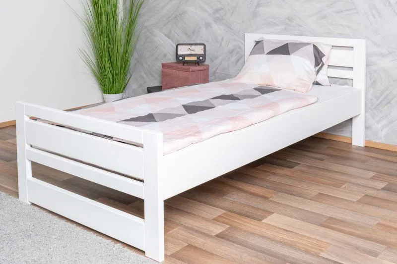 Elegant kinderbed, comfortabel jeugdbed massief beukenhout 115C, in wit, incl. lattenbodem, ligvlak 100 x 200 cm, stabiel, hoogwaardige afwerking