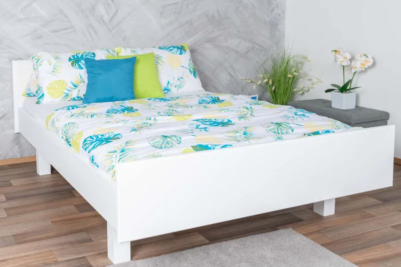 Elegant tweepersoonsbed van massief beukenhout 116, logeerbed in wit, incl. lattenbodem, ligvlak 160 x 200 cm, snelle montage, hoge houtkwaliteit, robuust