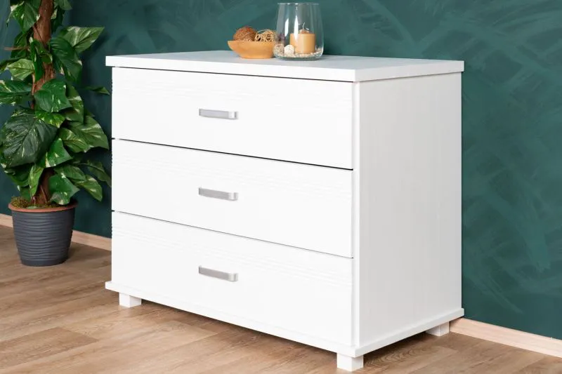 Commode / dressoir met 3 laden massief grenen Columba 07, in wit, 78 x 100 x 50 cm, veel opbergruimte, elegant design, robuust