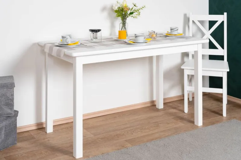 Witte massief grenen eettafel Junco 228D, vierkante tafel, 70 x 130 cm, keukentafel, stabiel en robuust, eenvoudig te monteren