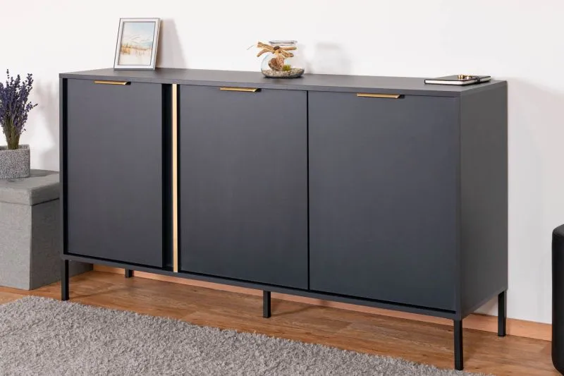 Eenvoudige ladekast met drie deuren Raoued 03, kleur: antraciet - Afmetingen: 81 x 153 x 39,5 cm (H x B x D)