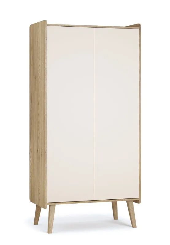 Kledingkast voor de babykamer | Kleur: beige / eiken Cremona | twee deuren | Maten: 90 x 51 x 185 cm | Kinderkamer | één kledingstang | Push-to-open