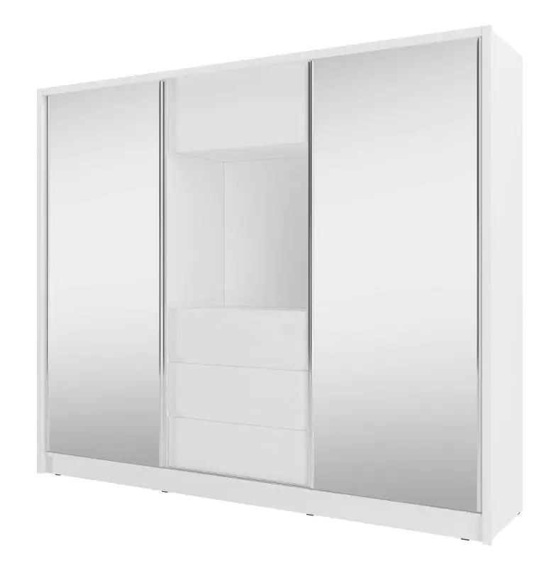 Schuifdeurkast met twee grote spiegeldeuren Withington 01, kleur: wit - afmetingen: 214 x 254 x 62 cm (H x B x D), met 7 vakken