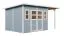 19 mm prefab elementen tuinhuis / tuinhuis met aanbouwdak / 4,32 x 2,45 meter / inclusief vloer / lichtgrijs gelakt / licht uitsparingen van echt glas / platdak / Freiberg 04