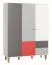 Jugendzimmer - Drehtürenschrank / Kleiderschrank Syrina 05, Farbe: Weiß / Grau / Rot - Abmessungen: 202 x 153 x 55 cm (H x B x T)