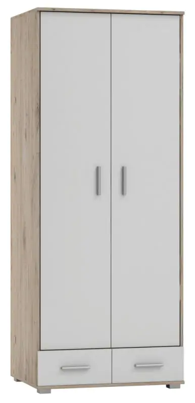 Draaideurkast / kledingkast Kavieng 21, kleur: eiken / wit - afmetingen: 200 x 80 x 60 cm (H x B x D)