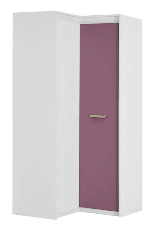 Kinderkamer - draaideurkast / hoekkledingkast Koa 04, kleur: Wit / Violet - Afmetingen: 203 x 98 x 98 cm (H x B x D)