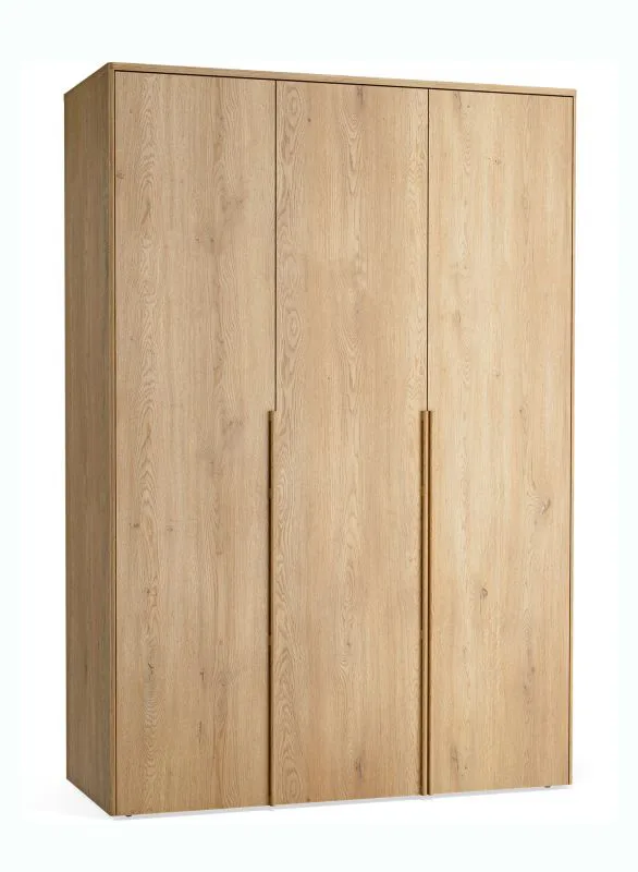 Kleiderschrank 3-türig | Farbe: Eiche | integrierte LED-Beleuchtung | Soft-Close Funktion | 153 x 60 x 223 cm | 3 Schubladen | 1 Kleiderstange | 7 Fächer