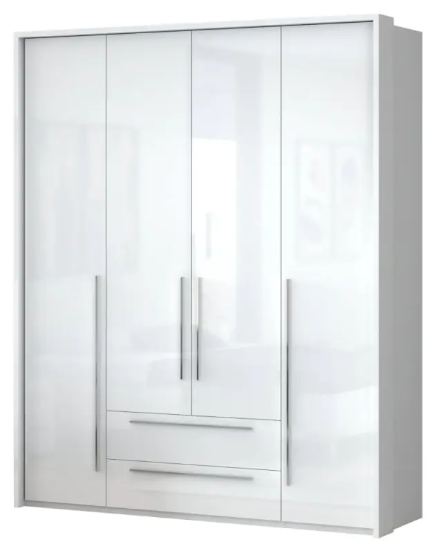 draaideurkast / kleerkast met lijsten Siumu 29 , kleur: wit / wit hoogglans - 226 x 187 x 60 cm (H x B x D)