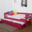 Eenpersoonsbed / stapelbed "Easy Premium Line" K1/h/s incl. 2e onderschuifbed en 2 afdekpanelen, 90 x 200 cm massief beukenhout kleur: roze