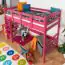 Hoogslaper / hoogbed 90 x 200 cm voor kinderen, "Easy Premium Line" K22/n, massief beukenhout roze gelakt, deelbaar