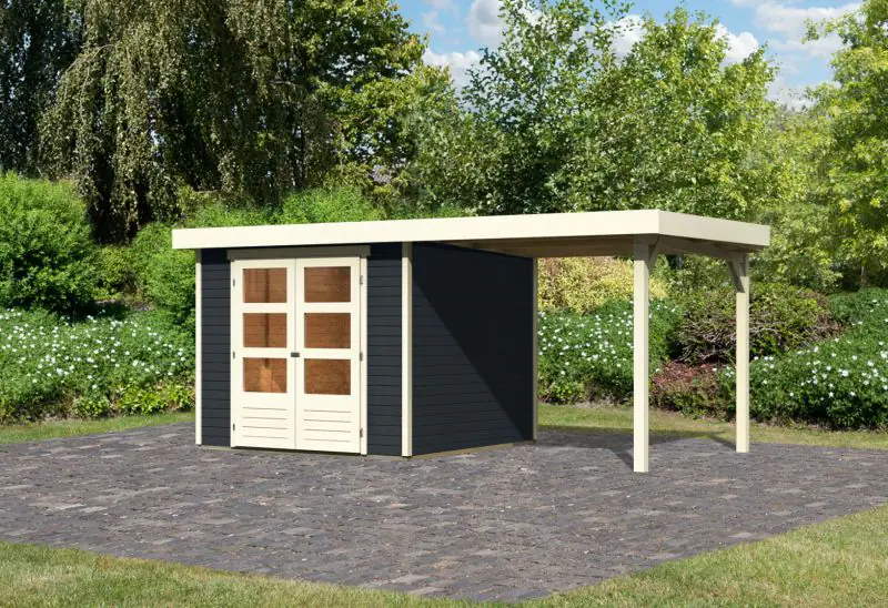 Berging / tuinhuis SET antraciet met aanbouw dak 2,4 m breed, grondoppervlakte: 5,76 m²