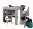 Functioneel bed / kinderbed / hoogslaper combinatie met opbergruimte en bureau Jura 05, kleur: wit / beton - afmetingen: 165 x 247 x 120 cm (H x B x D)