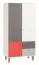 Jeugdkamer / tienerkamer - draaideurkast / kledingkast Syrina 04, kleur: wit / grijs / rood - afmetingen: 202 x 104 x 55 cm (h x b x d)