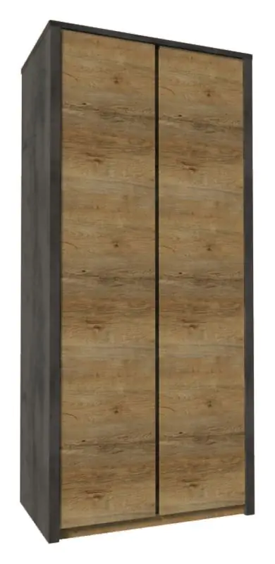 Draaideurkast / kledingkast Selun 05, kleur: eiken donkerbruin / grijs - 197 x 90 x 53 cm (h x b x d)