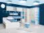 Kinderkamer - wandplank / hangrek Luis 02, kleur: eiken wit / blauw - 54 x 120 x 22 cm (h x b x d)