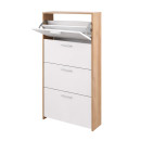 Schoenenkast Belvun 4 / Kleur: Artisan eiken/mat wit / 4 kiep- kantelvakken / veel opbergruimte op een klein oppervlak / 69 x 25 x 151 cm / ingang / garderobe / hal
