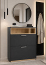 Schoenenkast Zonza / Kleur: antraciet mat / Artisan eiken / 2 schoenvakken met kantelmechanisme / 2 open vakken / 85 x 32 x 109 / hal / garderobe
